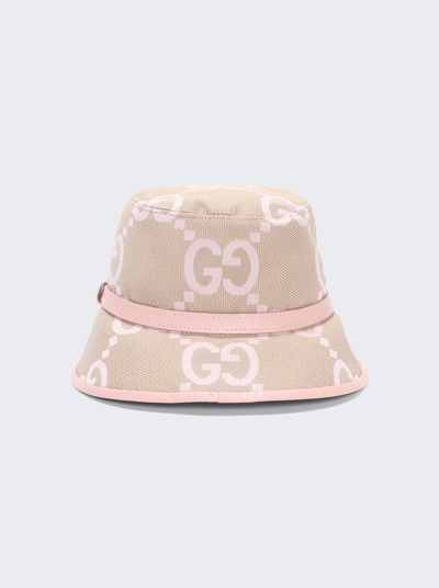 Gucci Gg Maxi Cotton Blend Jacquard Bucket Hat In Beige And Perfect Pink