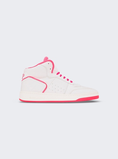 Saint Laurent Sl/80 Mid-top Sneakers In White And Pink