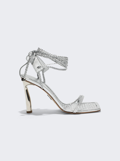 Paul Andrew Braided Leather Lace-up Sandals In Silver