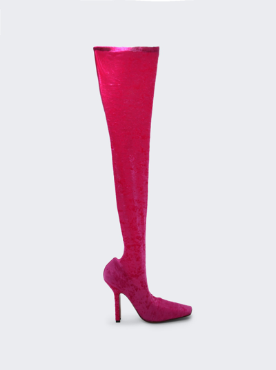 Vetements Velvet High Boomerang Sock Boots In Pink