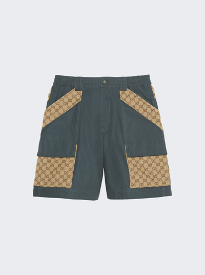 Gucci Cotton Canvas Bermuda Short With Gg Inserts In Green