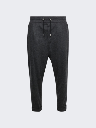 Balmain Drawstring Flannel Pants Dark Grey In Black