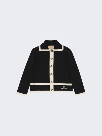 Gucci Contrast Trim Jacket In Black And Ivory