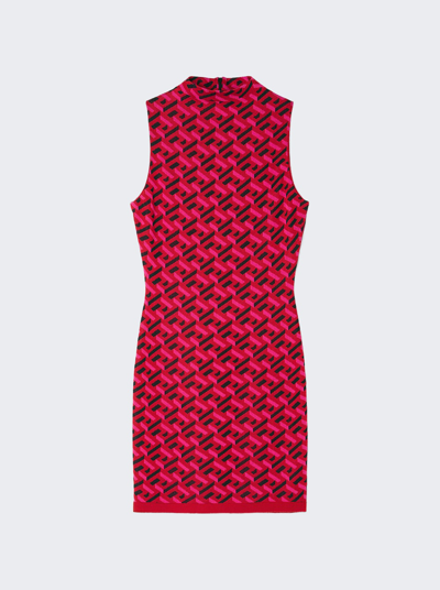 Versace La Greca Jacquard Mini Dress In Parade Red