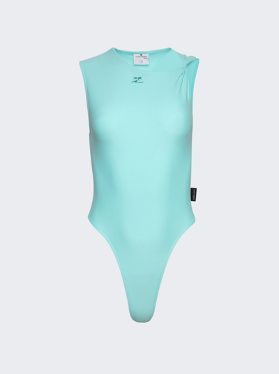 Courrã¨ges Tech Jersey Twist Bodysuit In Turquoise