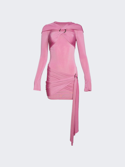 Attico Fran Wrap-detailing Stretch-crepe Mini Dress In Pink