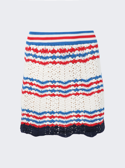 Casablanca Crochet Chevron A-line Skirt In Off-white And Navy