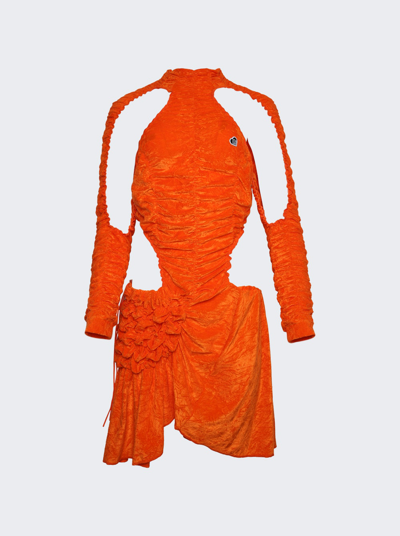 Ester Manas Short Ruched Cut Out Dress In Orange