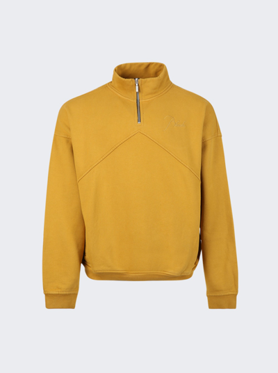 Rhude Logo-emboridered Quarter-zip Sweatshirt In Gold