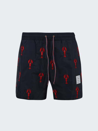 Thom Browne Lobster-embroidered Swim Shorts In Blue