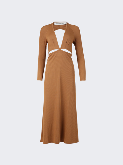 Christopher Esber Open Tie Back Long Sleeve Dress In Tan