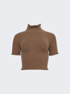 Alexander Wang Compact Knit Tee With Jersey Roll Trims In Campfire Brown