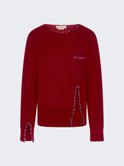 Marni Long-sleeved Crewneck Sweater In Chilli Red