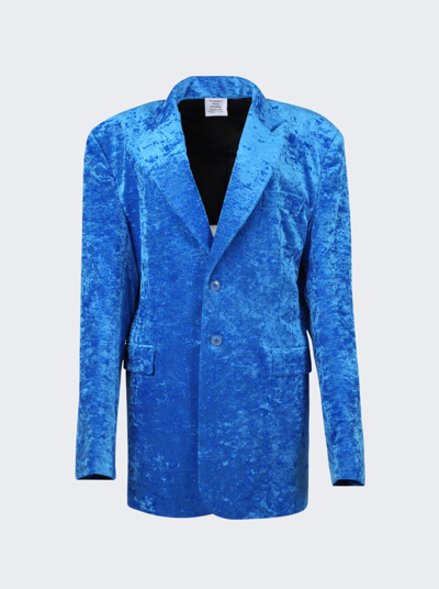 Vetements Boxy Single Breasted Velvet Tailored Jacket In Blue