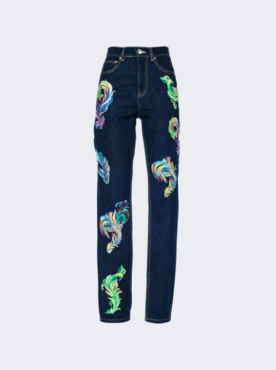 Area Embroidered Feather Jeans