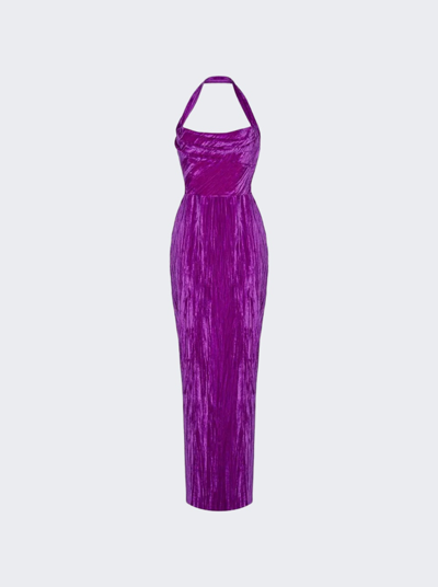 Rasario Draped Velvet Maxi Dress In Purple