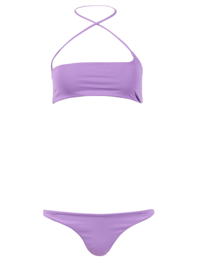 Attico Asymmetric Bodyheat Bikini In Lavender