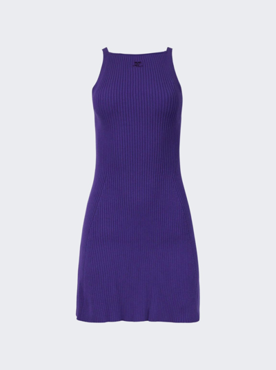 Courrã¨ges Logo Embroidered Ribbed Mini Dress In Ultra Violet