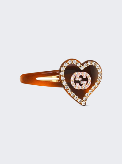 Gucci Logo-embellished Heart Resin Hair Clip In Brown
