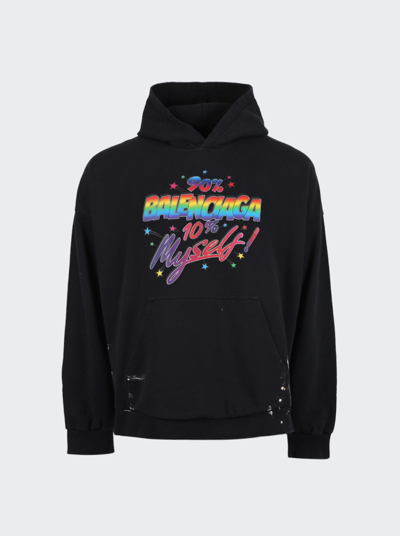 Balenciaga Rainbow Logo-print Jersey Hoodie In Black