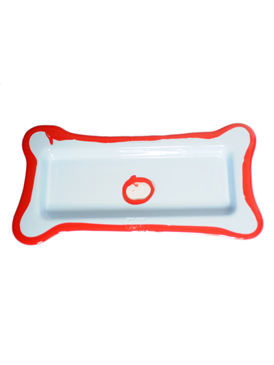 Gaetano Pesce Rectangular Tray In Pastel Light Blue And Coral Red