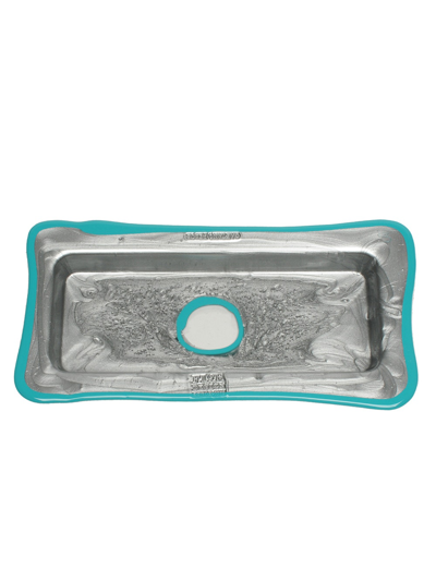 Gaetano Pesce Rectangular Tray In Silver And Turquoise