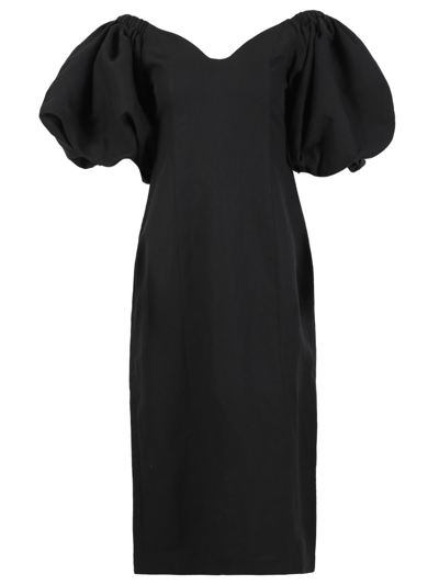 Mara Hoffman Namari Off-the-shoulder Linen And Cotton-blend Twill Midi Dress  In Black | ModeSens