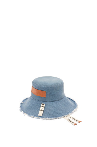 Loewe X Paula's Ibiza Fisherman Frayed Hat In Denim Blue