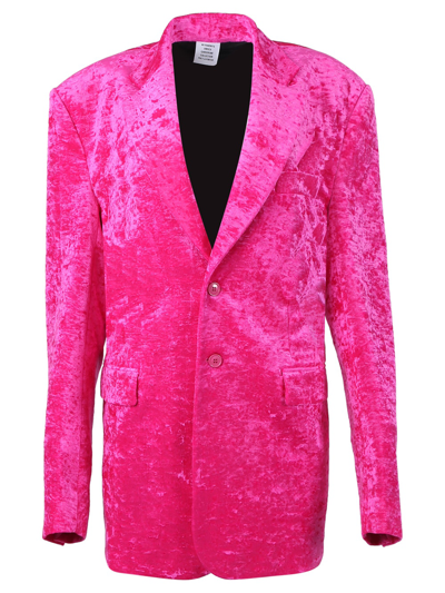 Vetements Boxy Single Breasted Velvet Tailored Jacket In Pink