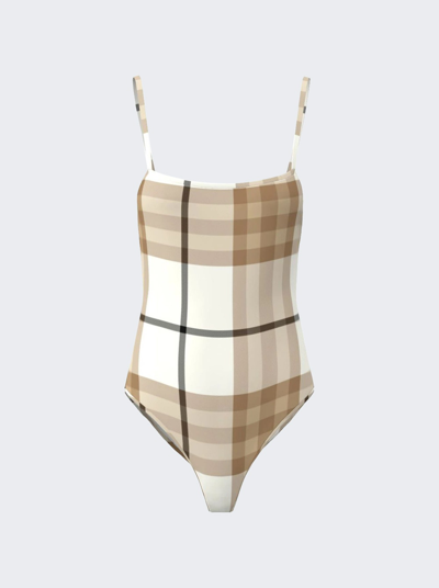 Burberry Macro Check Print Swimsuit In Brown