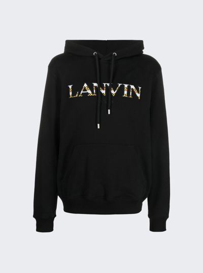 Lanvin Logo Embroidered Drawstring Hoodie In Negro