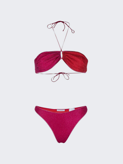 Osã©ree Lumiere Bi-color Bandeau Bikini Set In Red And Fuchsia