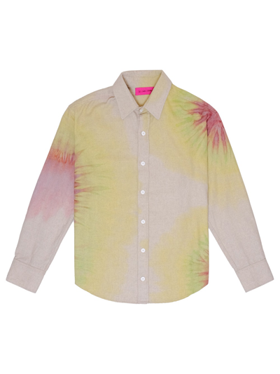 The Elder Statesman Magic Rings Cashmere Button Up Shirt In Almond Pink And Yellow