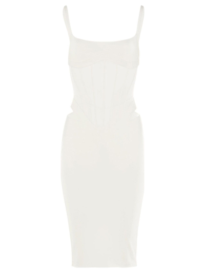 Mugler Sheer Corset Midi Dress In Ivory