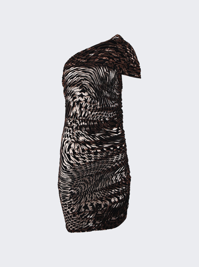 Mugler Printed Mesh Mini Dress In Nude And Black