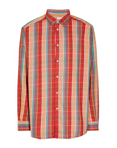 8 By Yoox Cotton Striped Oversize Shirt Man Shirt Rust Size Xxl Cotton In Red