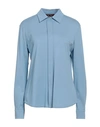 Max Mara Studio Woman Shirt Sky Blue Size M Cotton, Elastane