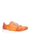 A.TESTONI A. TESTONI WOMAN SNEAKERS ORANGE SIZE 7.5 SOFT LEATHER, TEXTILE FIBERS