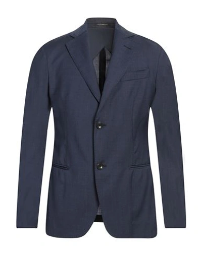 Emporio Armani Man Suit Jacket Slate Blue Size 38 Virgin Wool In Navy Blue
