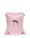 Cormio Heidi Cotton Blend Top W/velvet Ribbon In Pink