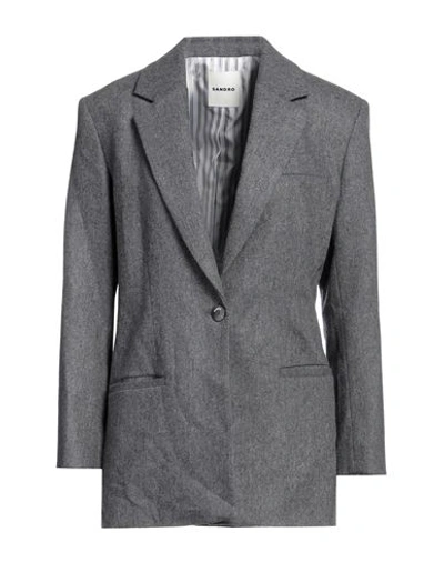 Sandro Woman Blazer Grey Size 10 Wool, Polyester, Viscose