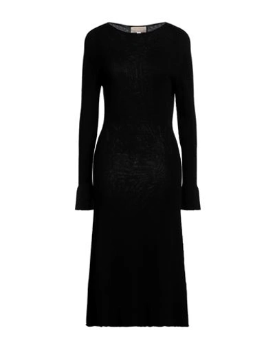 120% Lino Woman Midi Dress Black Size S Cashmere, Virgin Wool