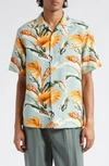 MAISON MARGIELA TROPICAL PRINT SHORT SLEEVE LINEN & COTTON BUTTON-UP SHIRT