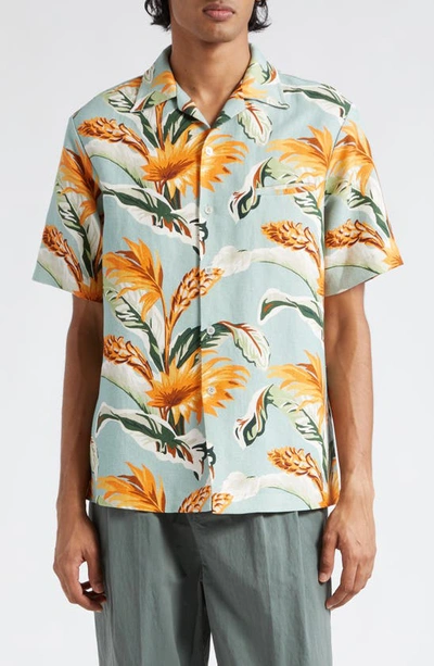 Maison Margiela Floral-print Short-sleeve Shirt In Sage