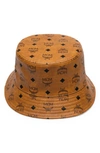Mcm Logo Faux Leather Bucket Hat In Cognac