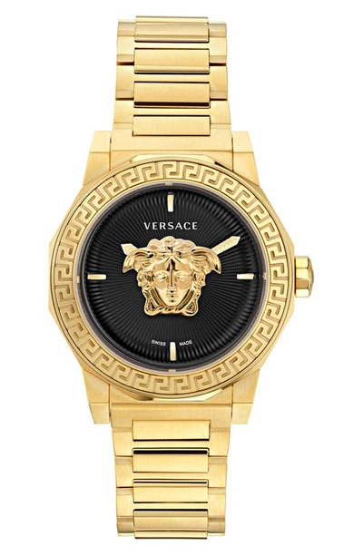 Versace 38mm Medusa Deco Watch With Bracelet Strap, Gold Plated In Black/gold