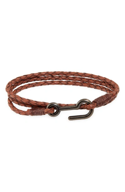Caputo & Co Braided Leather Triple Wrap Bracelet In Tan