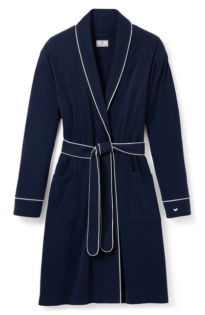 Petite Plume Luxe Pima Cotton Dressing Gown In Navy