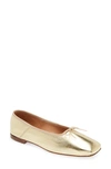 Mansur Gavriel Square Toe Ballerina In Gold