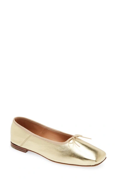 Mansur Gavriel Square Toe Ballerina In Gold